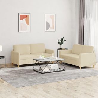 vidaXL Juego De Sof&aacute;s Con Cojines 2 Piezas Tela Crema Vidaxl