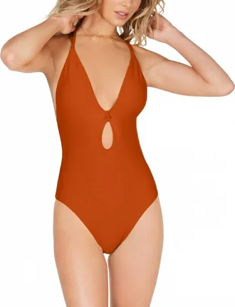 Bar III Like It Or Knot Ribbed One Piece Swimsuit In Cinnamon