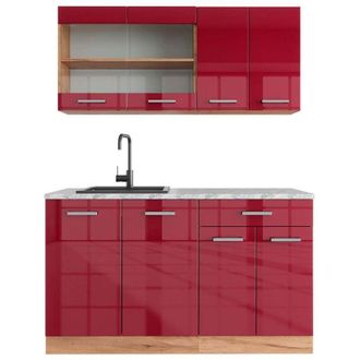 Vicco Cocina Vers&aacute;til R-line, Burdeos Brillo Intenso/roble Dorado, 140 Cm, Et M&aacute;rmol