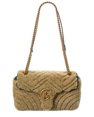 Gucci Gg Marmont Medium Shearling & Leather Shoulder Bag