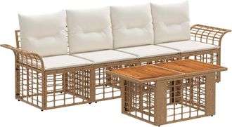 vidaXL Conjunto De Sof&aacute;s De Jard&iacute;n 5 Uds. Natural Y Crema Vidaxl
