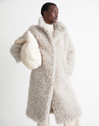 & Other Stories teddy coat with collar in beige-Neutral