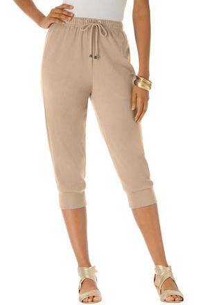 Roaman's Plus Size Soft Knit Capri Pant With Drawstring Waist in New Khaki at Nordstrom, Size Large
