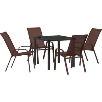 vidaXL Vidaxl - Conjunto De Comedor De Jard&iacute;n 5 Pcs Marr&oacute;n Textileno Y Acero