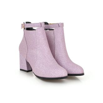 Generic Womens Square Toe Glitter Ankle Boots Sparkly Evening Party Heels with Side Zipper,Purple,7.5 UK