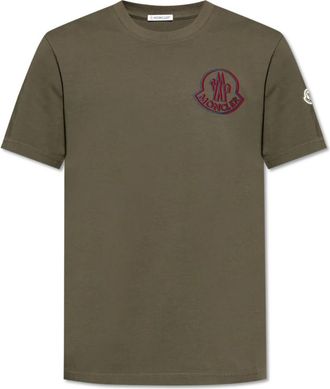 Moncler T-shirt met bedrukt logo - Heren - T-shirts - Groen - S - Katoen - Tops