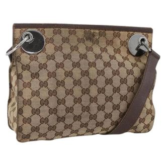 Gucci Pre-owned Shoulder Bags, female, Beige, Size: ONE SIZE Pre-owned Vintage GG Canvas Shoulder Bag