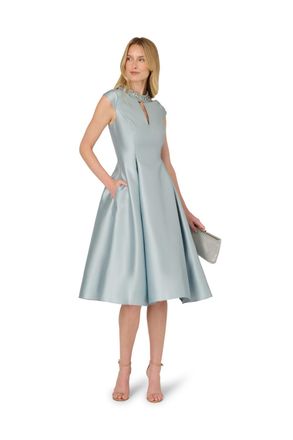 Adrianna Papell Womens Key Hole Mikado Midi Dress - Blue - Size 18 UK