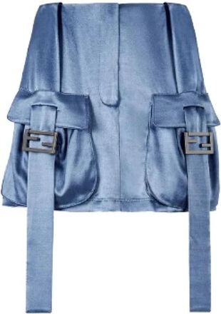 Fendi Satijnen Cargo Mini Rok - Dames - Korte rokken - Blauw - S - Satijn - Rokken
