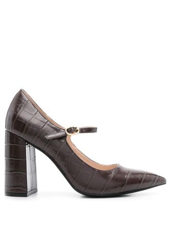 Twin-Set 100mm embossed crocodile effect pumps - Brown