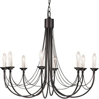 Loops 8 Bulb Chandelier LIght Gothic Style Ivory Colour Candle Tube Black LED E14 60W