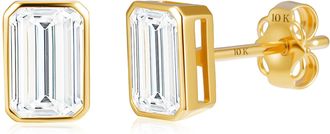 MAX + STONE Solid 10K Yellow Gold Small Cubic Zirconia Bezel Stud Earrings Various Styles