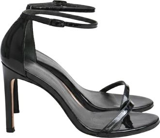 Stuart Weitzman NudistSong Sandals in Black Patent Leather