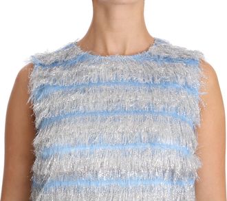 Dolce & Gabbana Womens Fringed Silk-Blend Shift Dress Blue