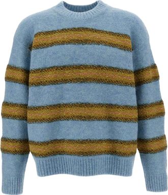 Dries Van Noten Shaker-Knit Crewneck Sweater with Multicolored Stripe Motif