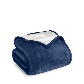 Bare Home Reversible Plush Fleece Blanket in Dark Blue at Nordstrom, Size King