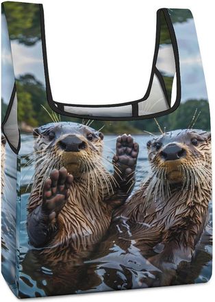 Generic Sea Otters Animal Shopping Bag Reusable Grocery Tote Bag Foldable Handbag for Travel Picnic