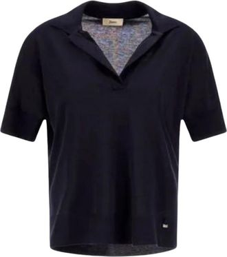 Herno Tops, Dames, Blauw, L, Katoen, Glam Knit Effect Polo
