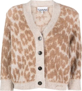 Ganni leopard-jacquard cardigan - women - Recycled Wool/Recycled Polyamide/Wool/Alpaca Wool - S - Neutrals