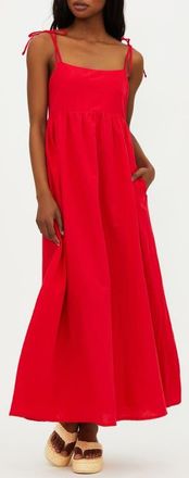 Beach Riot Valory Tie Strap Cotton & Linen Cover-Up Maxi Dress in Red at Nordstrom, Size X-Large