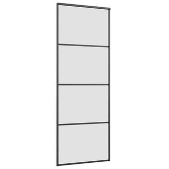 Berkfield Home Sliding Door with Hardware Set 76x205 cm ESG Glass&Aluminium in Black