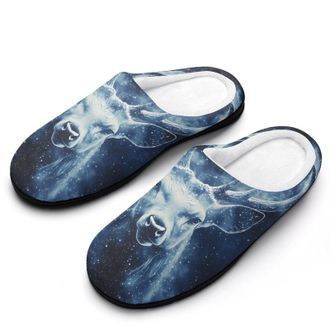 Generic Galactic Deer Moose Mens Slippers Slip On Comfortable Fleece Cotton House Shoes Winter