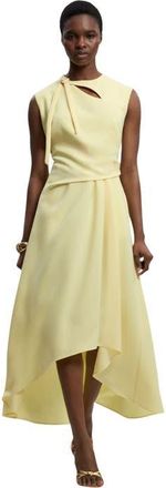 Karen Millen Tailored Drape Neck Midi Dress in Lemon at Nordstrom, Size 12