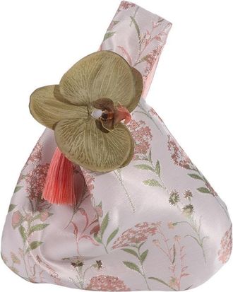 Generic Knot Wrist Bag, Flower Pendant Chinese Style Knot Wrist Bag, Anti-lost Tote Cosmetic Lunch Purse Handbags Small Item Pouch for Women(Pink-Flower)