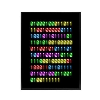 Artery8 Binary Do You Even Code Neon Geek Framed Canvas Wall Art Print | Size: W24 x H32