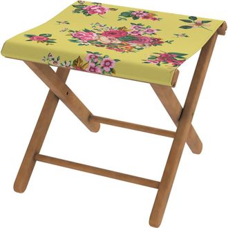 Vent de Boh&egrave;me Taburete plegable de eucalipto y tela outdoor floral amarilla