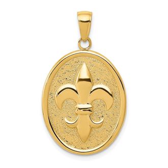 Diamond2Deal 10k Yellow Gold Fleur-De-Lis on Oval Disk Pendant