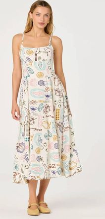 Astr Ansley Novelty Print Linen Midi Dress In Off White Picnic