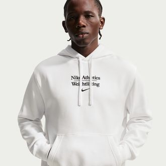 Nike Mens Weightlifting Pullover Hoodie in White | APS548NAWL-WHT