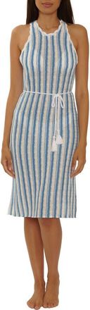 BECCA by Rebecca Virtue Beachy Stripe Open Stitch Cover-Up Dress in Sky Blue at Nordstrom, Size Medium