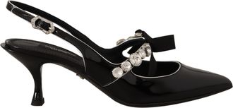 Dolce & Gabbana Zwarte Ge&euml;mailleerde Leer Crystal Slingbacks Schoenen