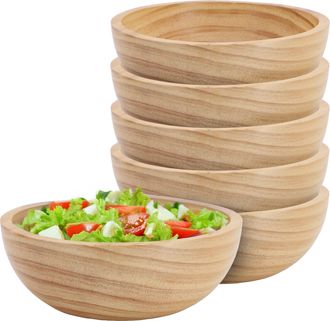 MegaChef 6 Piece 7 Inch Pine Wood Bowl Set in Tan