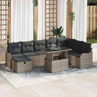 vidaXL Vidaxl - Conjunto De Sof&aacute; De Jard&iacute;n Con Coj&iacute;n 9 Pcs Gris Polirat&aacute;n
