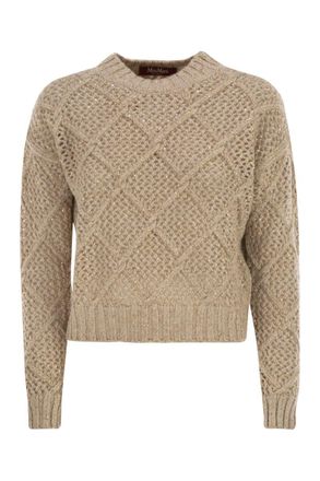 Max Mara Womens Ellade - Boxy Wool And Cashmere Jumper With Sequins - Tan - Size Small