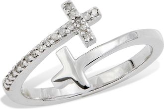 Savvy Cie Jewels 925 STERLING SILVER RHODIUM PLATE DOBLE CROSS RING