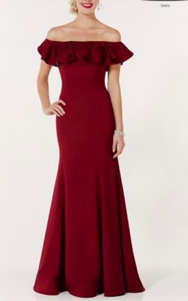 Alyce Paris Alyce Paris Off The Shoulder Long Dress In Burgundy