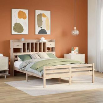 vidaXL Cama Con Estanter&iacute;a Sin Colch&oacute;n Madera Maciza De Pino 140x190cm Vidaxl