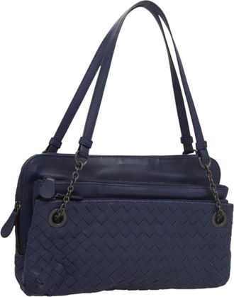Bottega Veneta Intrecciato Leather Navy Leather Bag (Pre-Owned)
