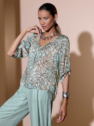 Cr&eacute;ation L Druckbluse CREATION L, Damen, Gr. 36, kalkmint, champagner, bedruckt, 100% Modal, gemustert, V-Ausschnitt, Blusen Druckbluse