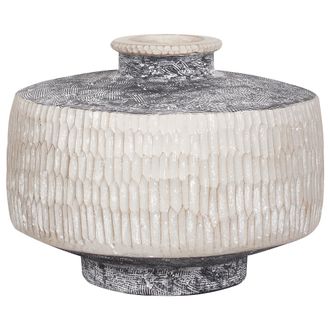 Beliani Beliani - Jarr&oacute;n Boho Tradicional Magnesio Florero Exterior Beige Y Gris Deksati