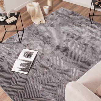 Nazar Rugs Alfombra de pelo corto con dise&ntilde;o geom&eacute;trico - gris - 80x150 cm