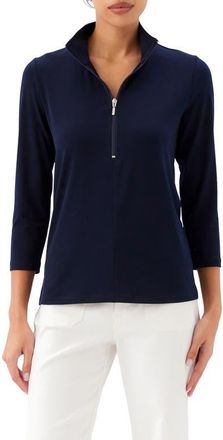 Karen Kane Quarter Zip Travel Jersey Pullover in Navy at Nordstrom, Size X-Small P