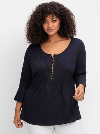 Sheego T-Shirt SHEEGO BY JOE BROWNS T-Shirt, Damen, Gr. 40, blau (nachtblau), 95% Baumwolle, 5% Elasthan, unifarben, Rundhals, Shirts T-Shirt