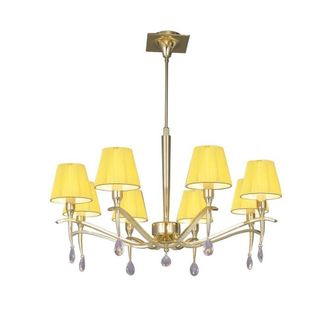 Netlighting Siena Pendant Round 8 Light E14 Brass Amber Cream Shades & Crystal in Yellow