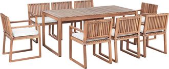 Beliani Conjunto De Comedor Exterior 8 Plazas R&uacute;stico De Madera De Acacia Certificada Mesa Y Sillas Con Cojines Blanco Crema Sassari Ii