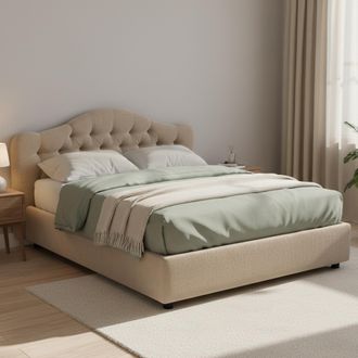 Dmora Cama Doble Aly, Desenfundable, Con Almacenamiento, Hecho En Italia, Tama&ntilde;o Colch&oacute;n 160x200 Cm, Gris Taupe Taupe
